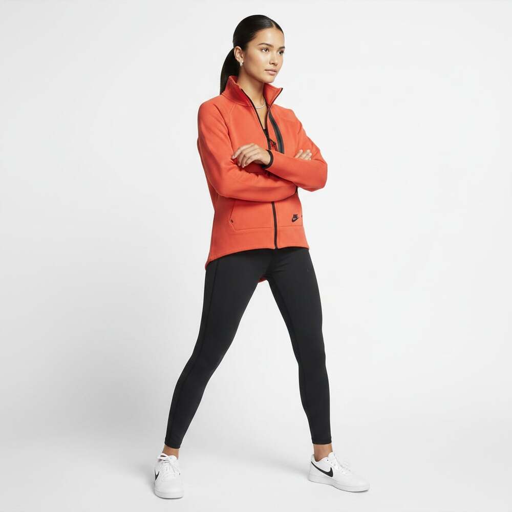 Nike Tech Fleece Women's Full Zip Jacket Small Coral Orange Red Thumb Holes